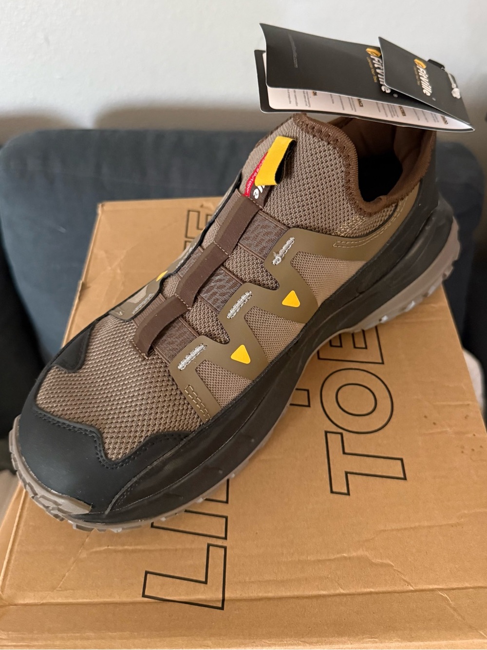 Men's Brown Athletic Trail Shoe with Yellow Accents